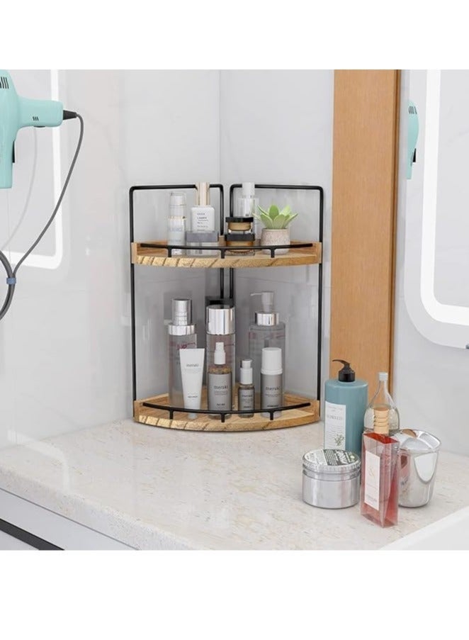 Arabest 2-Tier Bathroom Counter Organizer,Vanity Counter Corner Shelf, Skincare, Wood Countertop Bathroom Storage and Organization for Kitchen (Brown) - Image 3